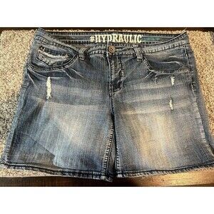 Hydraulic Denim Shorts Womens SZ 17/18 Thick Stitch Embroidered